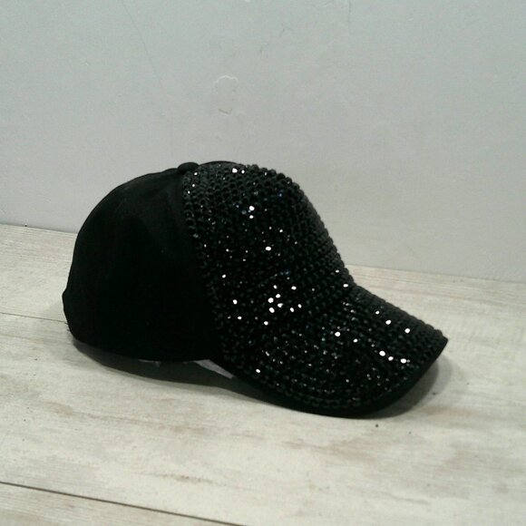 Rhinestone Black Bling Studded Baseball Style Hat Snap Closure - Picture 4 of 6